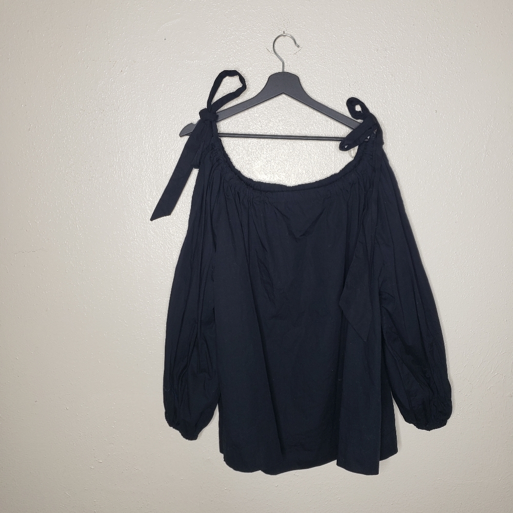 NWT Free People Poplin Tie Long Sleeve Off Shoulder Mini Dress
